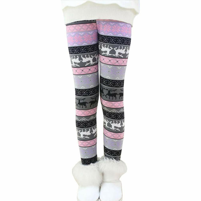Rysly Girls Winter Thick Warm Fleece Lined Leggings Purple Elk Size 120