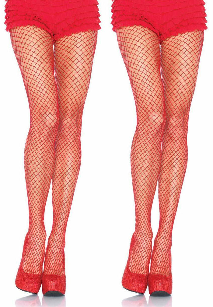 Leg Avenue Industrial Net Panty Hose 2 Pair Red Wide Fishnet Size One Size