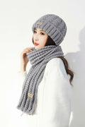 Wander Agio Women's Winter Wool Knit Beanie & Scarf Set Black 1