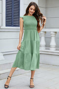 ZOOMOON Women's 2024 Army Green Maxi Dress Smocked Waist Casual Short Sleeve - L