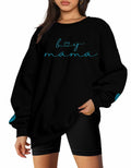 MYHALF Women Mama Oversized Crewneck Sweatshirt Pink Embroidered LS