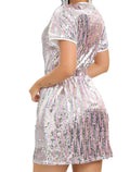 Field Day Sequin Dress Rainbow Festival Short Sleeve Size M