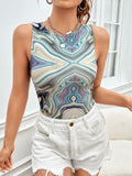 Milumia Women's Marble Tank Bodysuit Sleeveless Slim Fit Multicolour