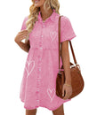 LookbookStore Pink Heart Love Print Babydoll Jean Dress Pink XS Size