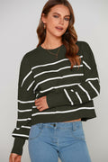 PRETTYGARDEN Women's White Fall Cropped Striped Sweater Oversized Size L