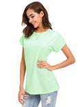 MSHING Women's Simple Crew Neck Plain Loose T-Shirt Light Green Size L Casual