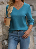 Samefar Womens Blue Long Sleeve V Neck Casual Loose Business Top Small