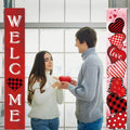 2 Pc Valentine Red Buffalo Plaid Door Banner Love Heart Decor Home