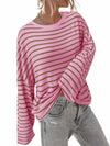 BZB Womens Beige Striped Long Sleeve Shirt Oversized Tunic Top M