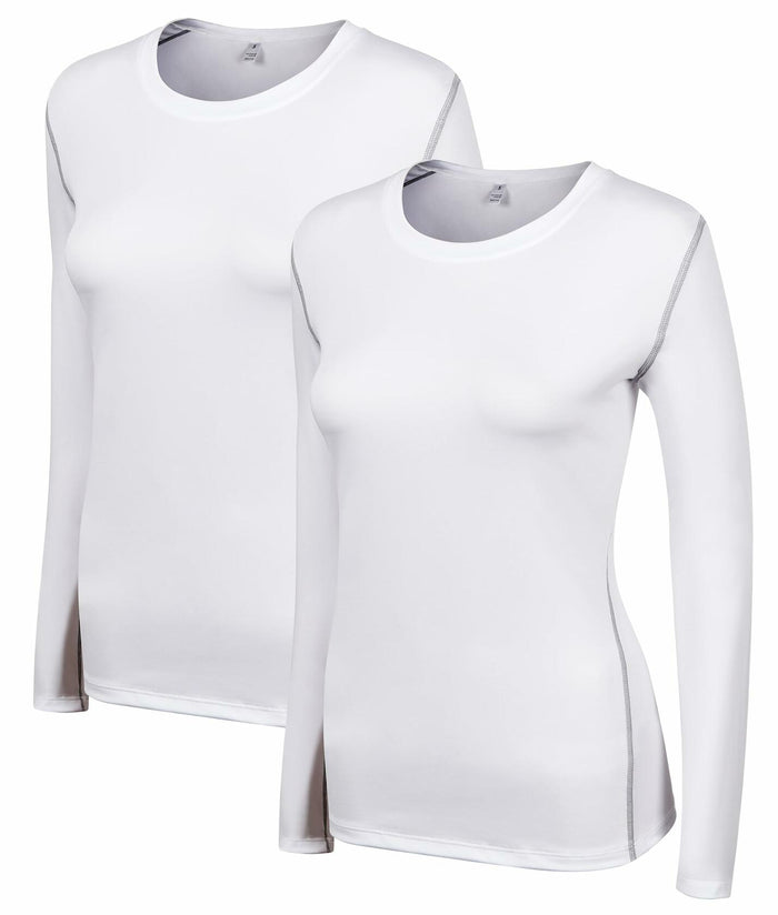 WANAYOU Women's Compression Shirt Long Sleeve Dry Fit White 2 Pack Size L