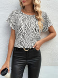 SOLY HUX Women's Ruffle Sleeve Blouse Casual Round Neck Summer Top L