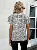 SOLY HUX Women's Ruffle Sleeve Blouse Casual Round Neck Summer Top L
