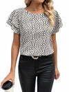SOLY HUX Women's Ruffle Sleeve Blouse Casual Round Neck Summer Top L