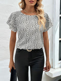 SOLY HUX Women's Ruffle Sleeve Blouse Casual Round Neck Summer Top L