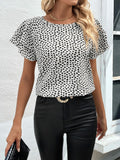 SOLY HUX Women's Ruffle Sleeve Blouse Casual Round Neck Summer Top L