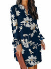 QACOHU V-Neck Mini Dress Blue Flower Long Sleeve Size S