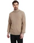 Kallspin Men's Wool Blend Cable-Knit Turtle Neck Sweater Coffee Size L