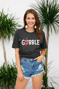 Thanksgiving Shirt Women M Gobble Gobble Pumpkin Turkey Graphic Tee