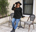 AGSEEM Womens Black Oversized Long Sleeve Tunic Sweatshirt Casual Sweaters L