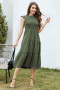 ZOOMOON Women's Maxi Dress Smocked Waist Army Green - Size XL