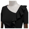 AISIZE Women's Vintage V-Neck Ruffle Slit Bodycon Dress Black Size L