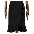 AISIZE Women's Vintage V-Neck Ruffle Slit Bodycon Dress Black Size L