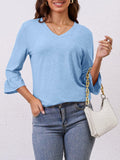 Syellowafter Womens Coral V Neck 3/4 Sleeve Casual Loose Fit Top Size M