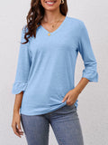 Syellowafter Womens Coral V Neck 3/4 Sleeve Casual Loose Fit Top Size M