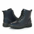 firelli Kids Ankle Boots Navy Side Zipper Lace Up Combat Boots Size 1 US