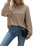 Nfsion Womens Ribbed Long Sleeve Crewneck Soft Top Khaki Size S