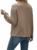 Nfsion Womens Ribbed Long Sleeve Crewneck Soft Top Khaki Size S