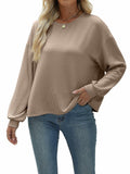 Nfsion Womens Ribbed Long Sleeve Crewneck Soft Top Khaki Size S
