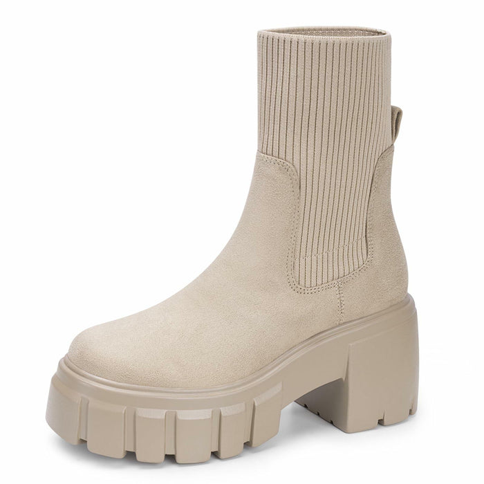 FITORY Women's Chelsea Ankle Boots Tan Size 11 Lightweight Chunky Heel