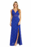 MORGAN AND CO. Plus Size Lace Whispers Corset Gown, Royal - Size 14