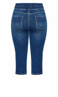 Avenue Women's Plus Size Pull On Cropped Denim Legging Mid Wash