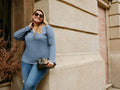 Hanna Nikole Women's Long Sleeve Shirt Trendy Grey Blue Size 20 Plus