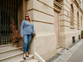 Hanna Nikole Women's Long Sleeve Shirt Trendy Grey Blue Size 20 Plus