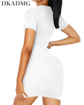 DKADMG Women's Summer Bodycon Mini Dress Short Sleeve Deep V Neck Size XL