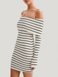Wenrine Womens Off Shoulder Knit Mini Dress White Casual Bodycon Long Sleeve