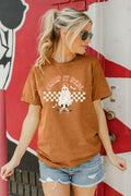 HQP Halloween Ghost Women's Brown Graphic Fall T-Shirt Top Spooky Skateboard