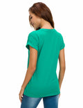 MSHING Women's Simple Crew Neck Loose T-Shirt Lake Green Size L
