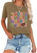Gobble Gobble Women's Thanksgiving Shirt Khaki Short Sleeve Cute Graphic XL