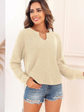ZAFUL Apricot Ribbed Knit V Neck Long Sleeve Sweater Size M