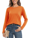 PRIMODA Women's Long Sleeve Shirt Orange S Cotton Blend Crew Neck Basic