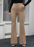 EVALESS Women's Khaki High Waisted Stretchy Flared Work Pants Medium
