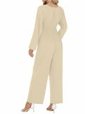 Tanou 2024 Women's Rose Red Smocked Long Sleeve Jumpsuit Romper L