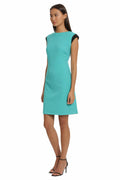 Donna Morgan Women's Teal Green Extended Shoulder Cap Sleeve Sheath Dress - Sz10