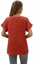 QUEZHU Women's V Neck Short Sleeve Chiffon Blouse Wine Red Size Small