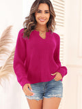 ZAFUL Rose Red V Neck Pullover Sweater Ribbed Knit Size M