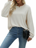 Nfsion Womens Casual Long Sleeve Crewneck Ribbed Shirt Apricot Size S